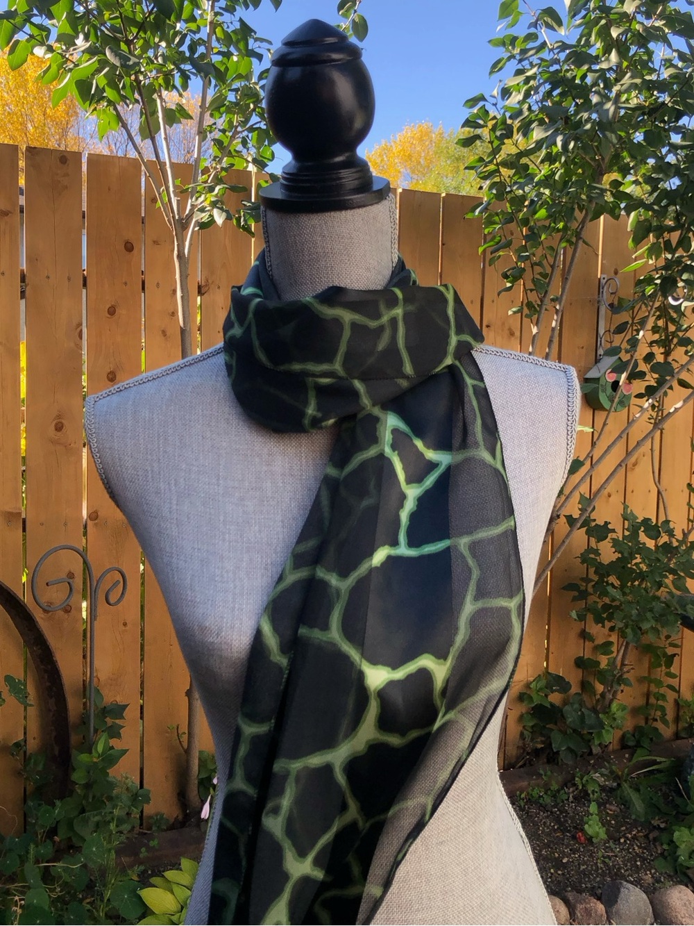 Y2K Whimsigoth Green Giraffe Print Reptile Pattern Satiny Chiffon Scarf Grunge